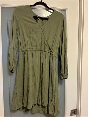 Old Navy Olive Green Long Sleeve Wrap-Style Dress